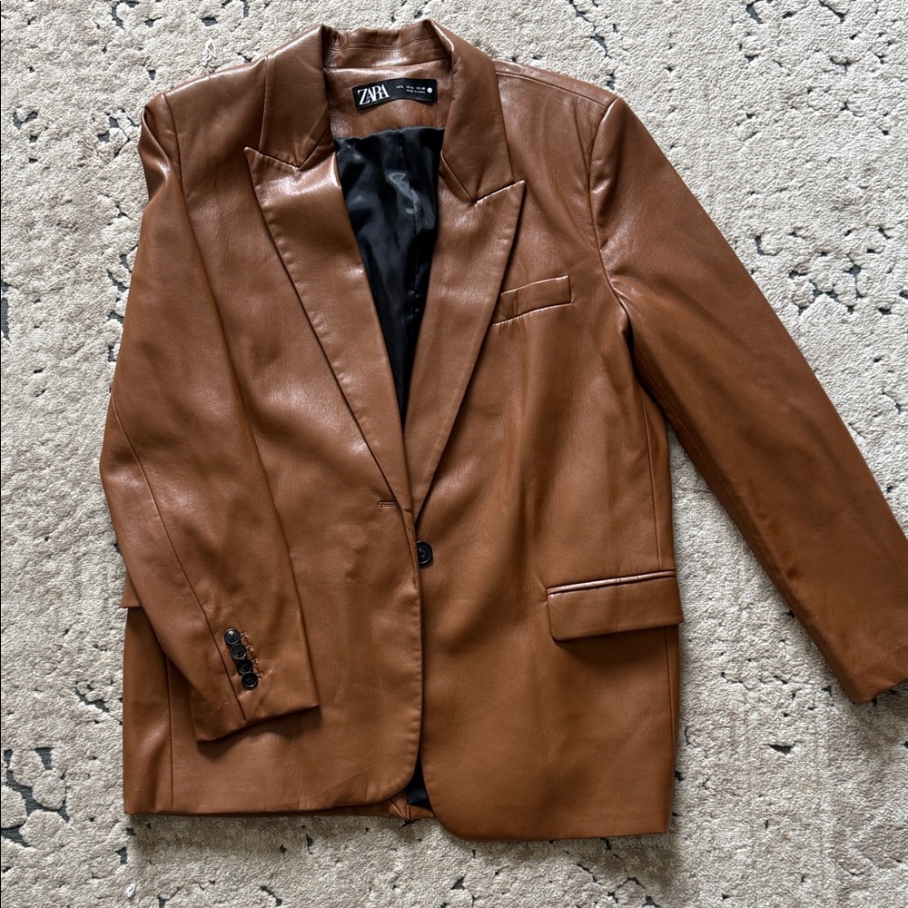 Zara Brown Leather Blazer